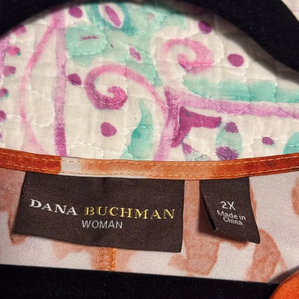 Dana Buchman Orange and White Ruched Blouse - Picture 3 of 6